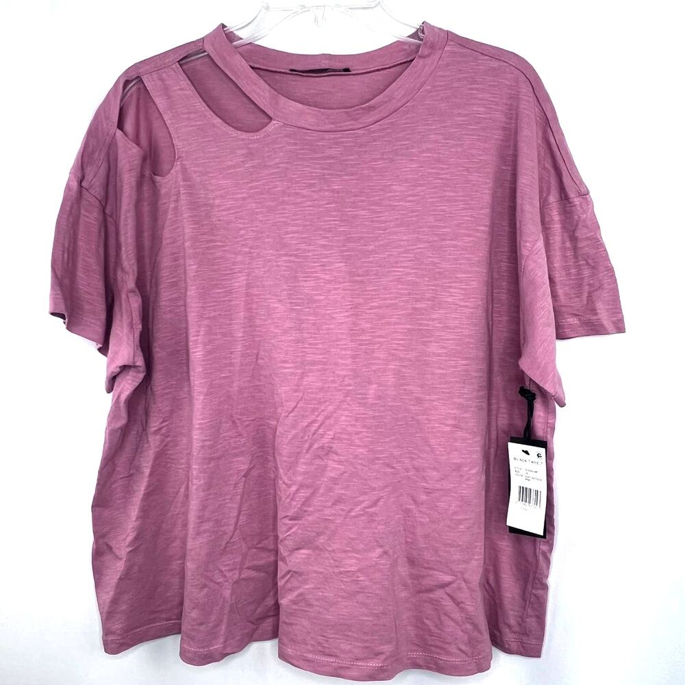 New Black Tape Plus Size 2X Cutout Shoulder Pink Short Sleeve Shirt
